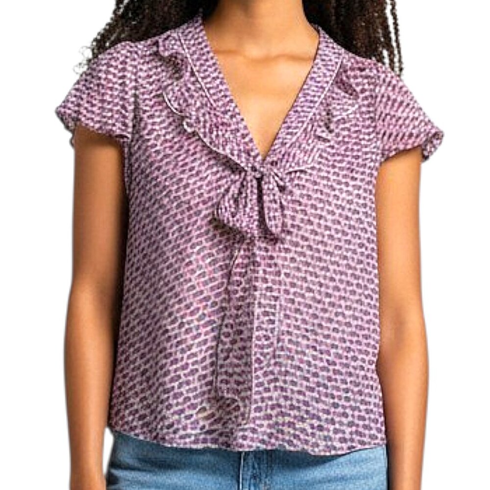 Banana Republic 100% Silk V-neck Short Sleeve Sheer Blouse Good Cond - XS Petite
